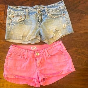 2 pair of shorts… AE size 2 (jean) size 3 (pink) brand says B
